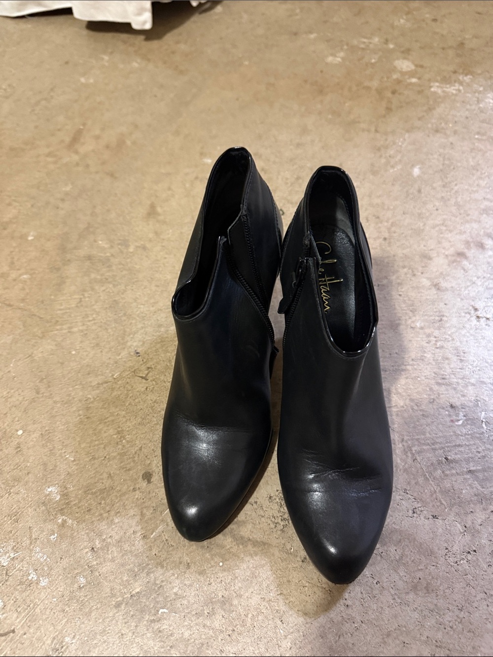 Cole Haan Black Leather Pointed Toe Ankle Booties